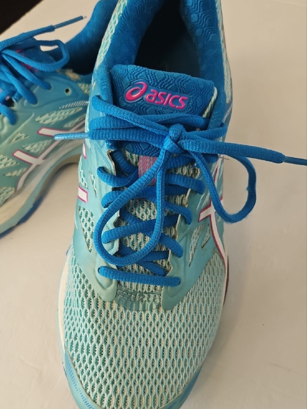 Asics Turquoise Blue Athletic Running Shoes with Pink Accents - Picture 2 of 10